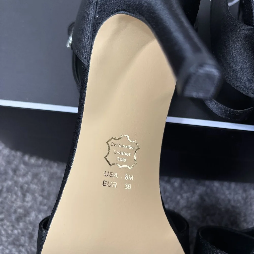 Nina Venus Women's 8 Black Satin Ankle Strap Heels / Heeled Shoes NIB - Picture 12 of 12